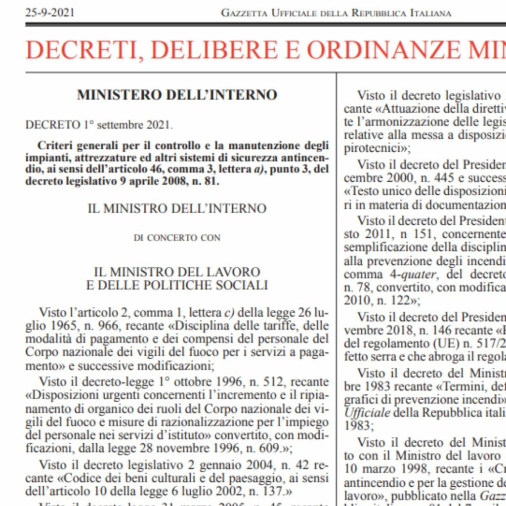 DM 01/09/2021: proroga qualifica manutentore antincendio